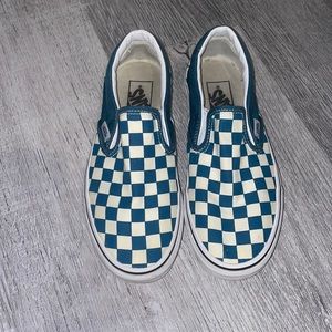 Teal checkered slip on vans
